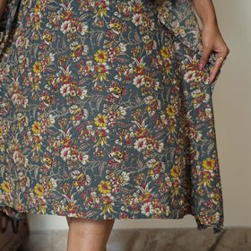 Cornflower Blue Kalamkari Print Cotton Kaftan Kurta For Women