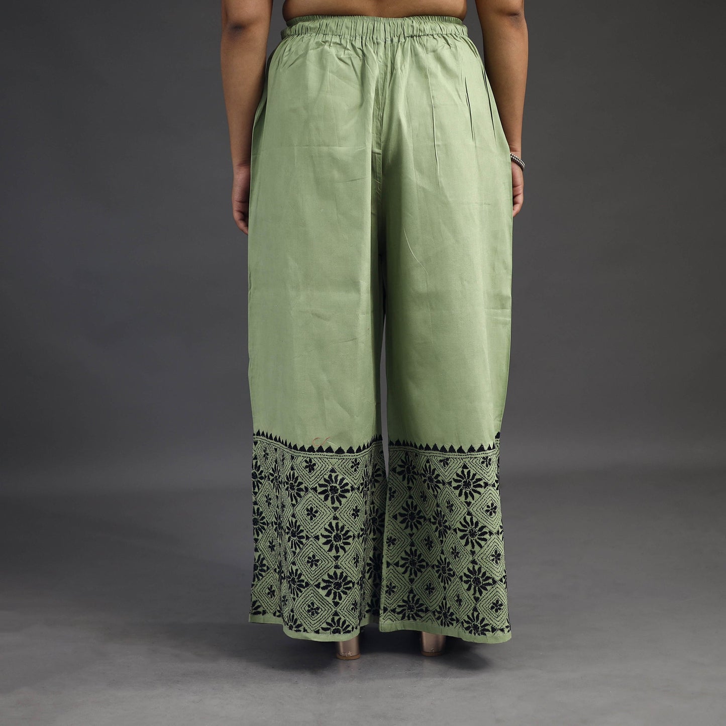 Buy Light Green Kantha Hand Embroidery Palazzo in Cotton