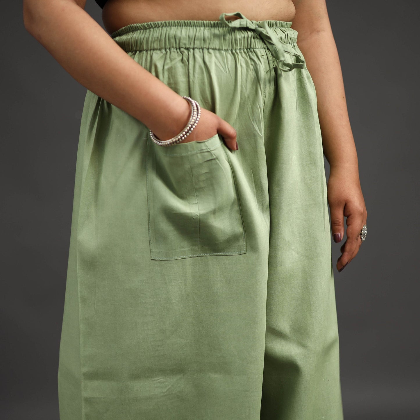 Light green - kantha hand embroidery palazzo in cotton 91