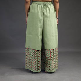 Light green - kantha hand embroidery palazzo in cotton 91