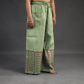 Light green - kantha hand embroidery palazzo in cotton 91