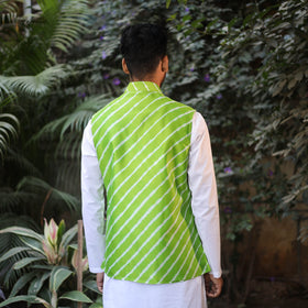 Leheriya Tie & Dye Chanderi Silk Handloom Light Green Nehru Jacket