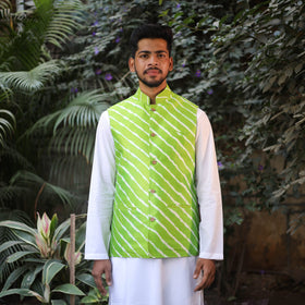 Leheriya Tie & Dye Chanderi Silk Handloom Light Green Nehru Jacket