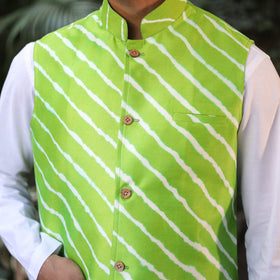 Leheriya Tie & Dye Chanderi Silk Handloom Light Green Nehru Jacket