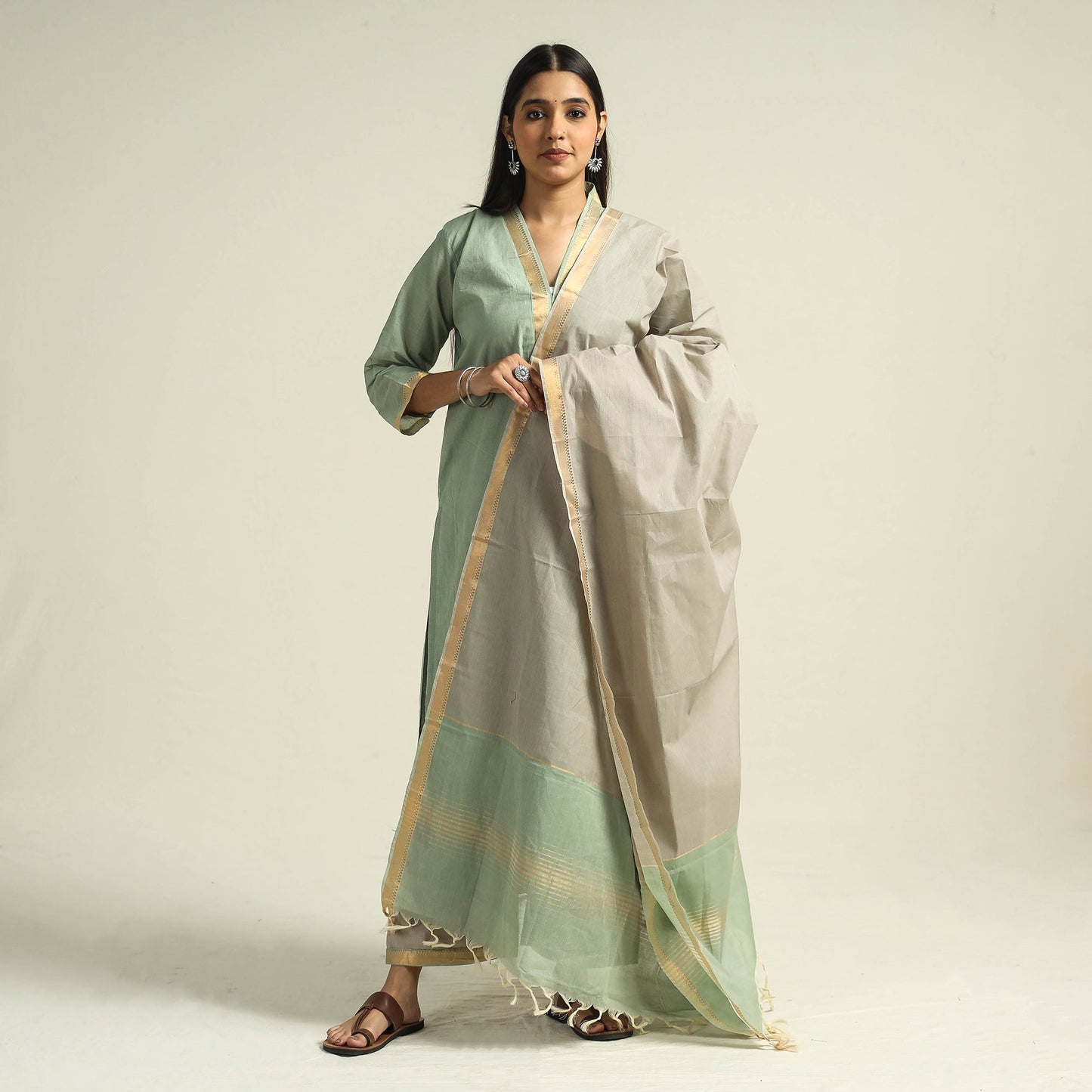  Mangalagiri Kurta with Palazzo & Dupatta Set