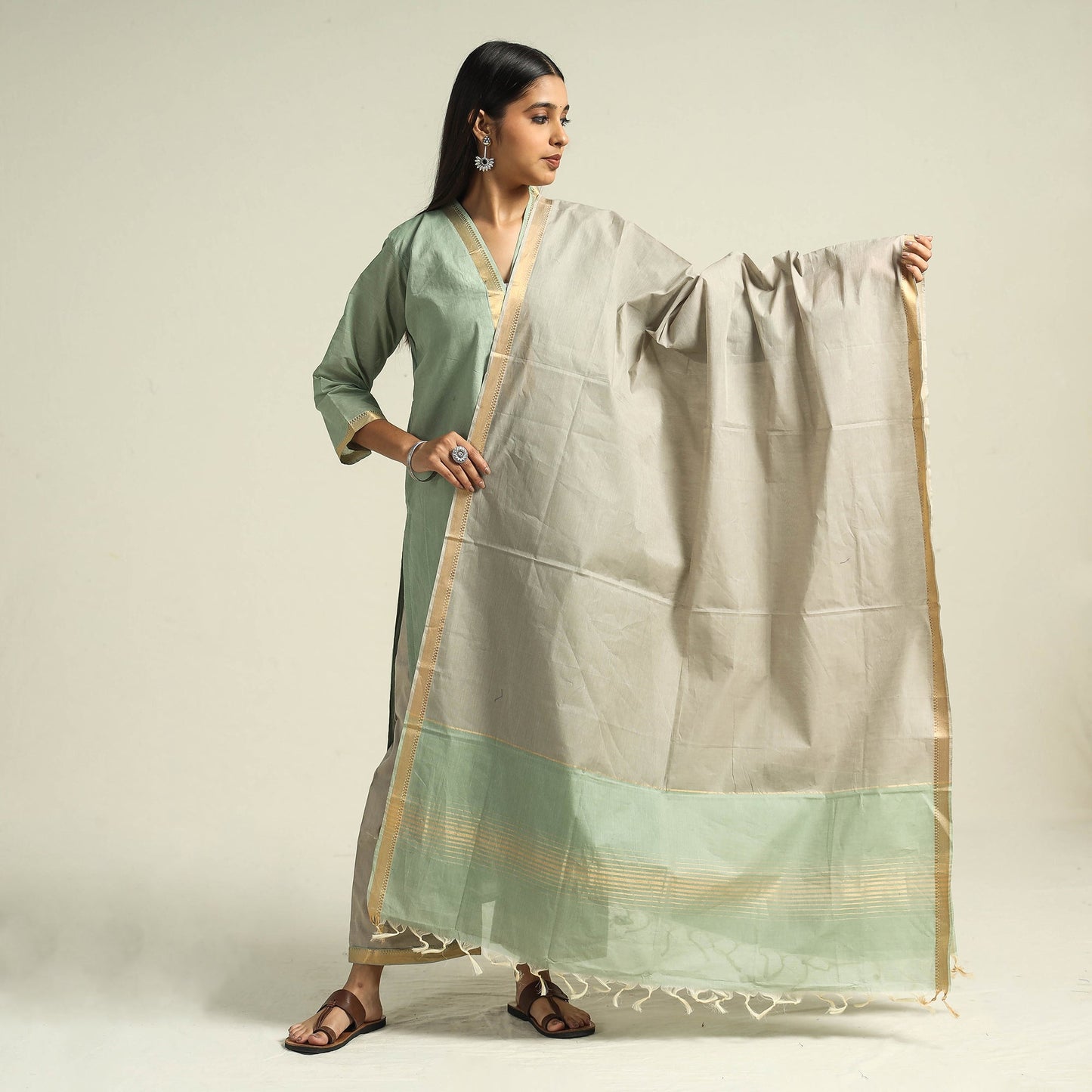  Mangalagiri Kurta with Palazzo & Dupatta Set
