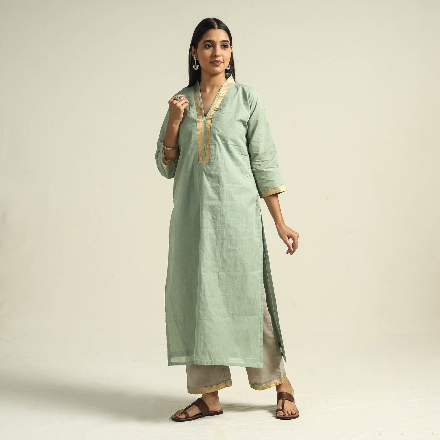  Mangalagiri Kurta with Palazzo & Dupatta Set