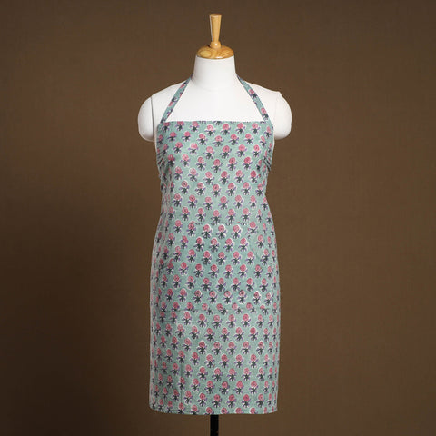 Light Green - Sanganeri Block Print Cotton Apron with Pocket 26