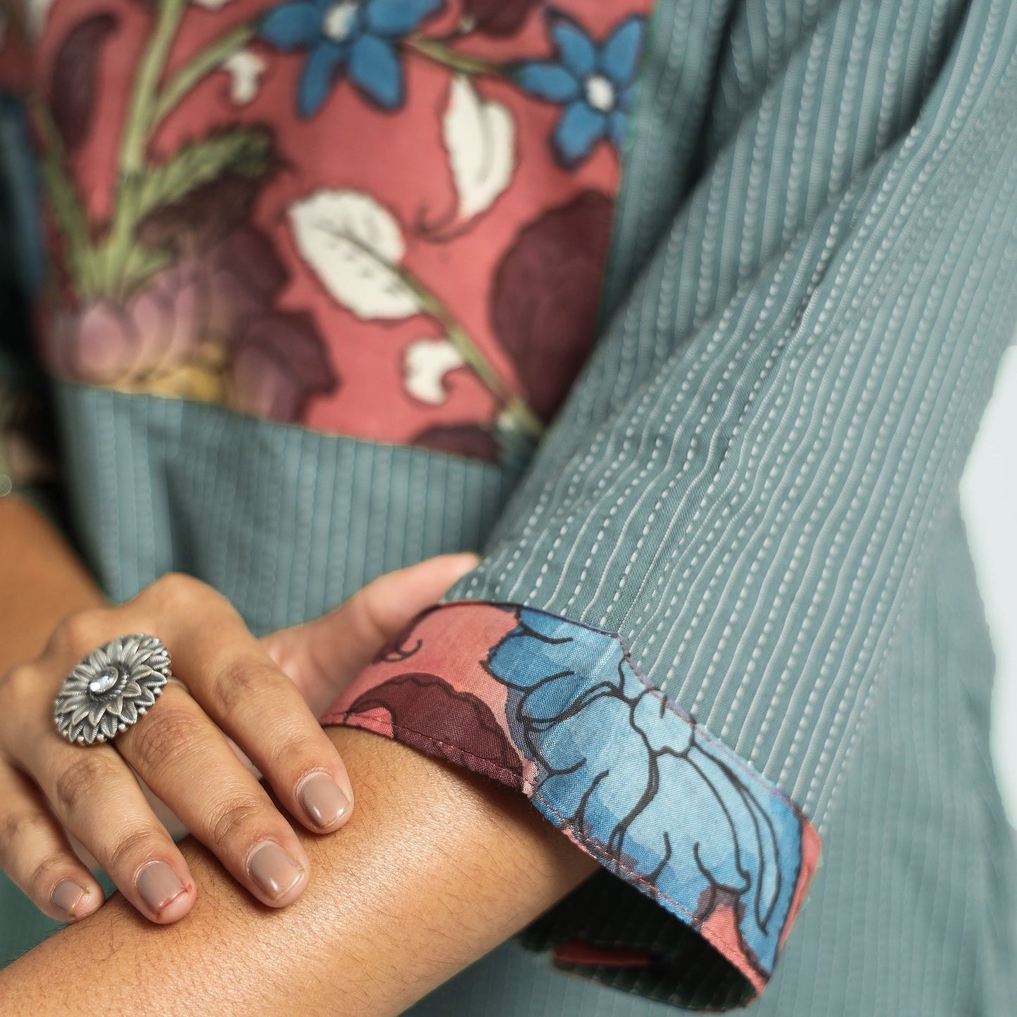 Buy Srikalahasti Kalamkari Patchwork Running Stitch Plain Cotton Long Kurta Online at iTokri.com