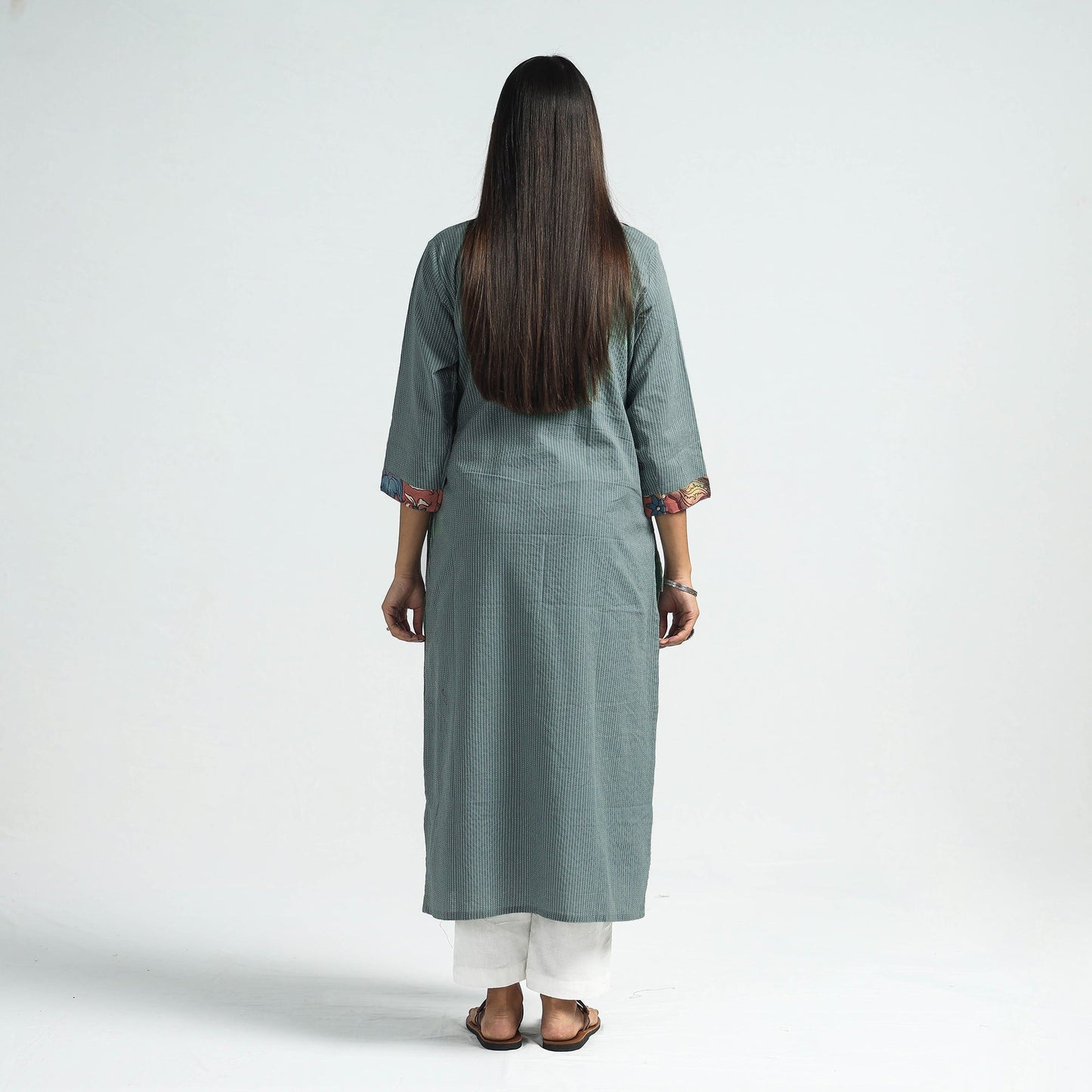 Buy Srikalahasti Kalamkari Patchwork Running Stitch Plain Cotton Long Kurta Online at iTokri.com