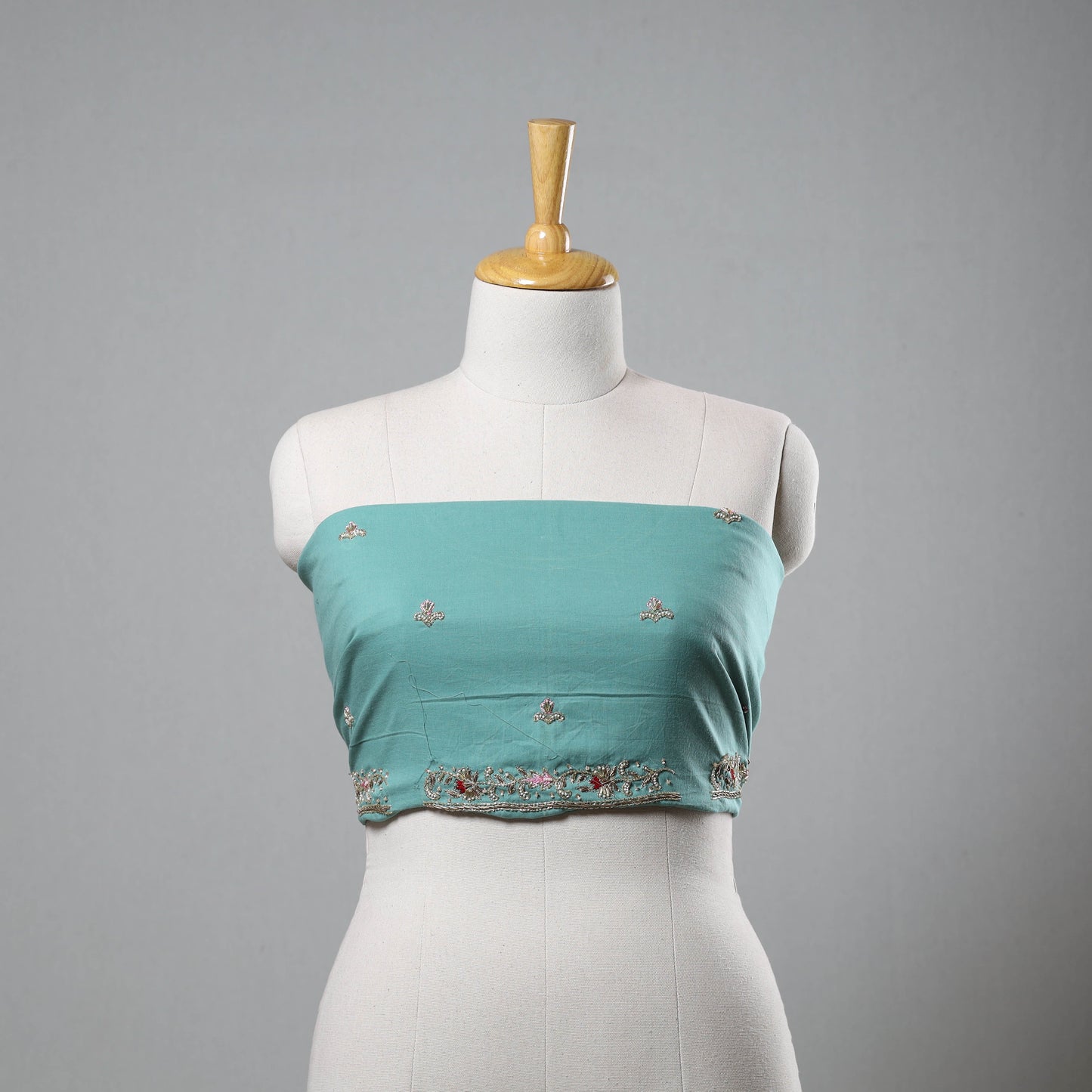 Light green - zardozi hand embroidery cotton plain blouse