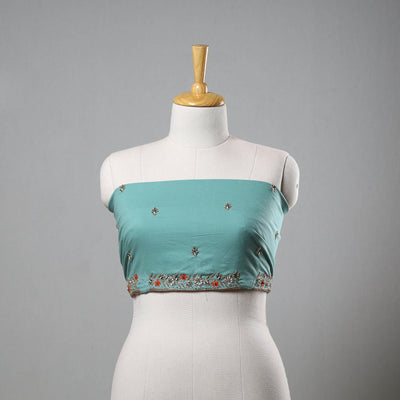 Light green - zardozi hand embroidery cotton plain blouse