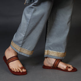 Light Grey Banarasi Silk Cotton Kurta with Palazzo & Dupatta Set