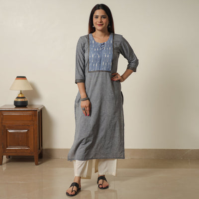 Light grey - dharwad cotton straight kurta 21 - handcrafted