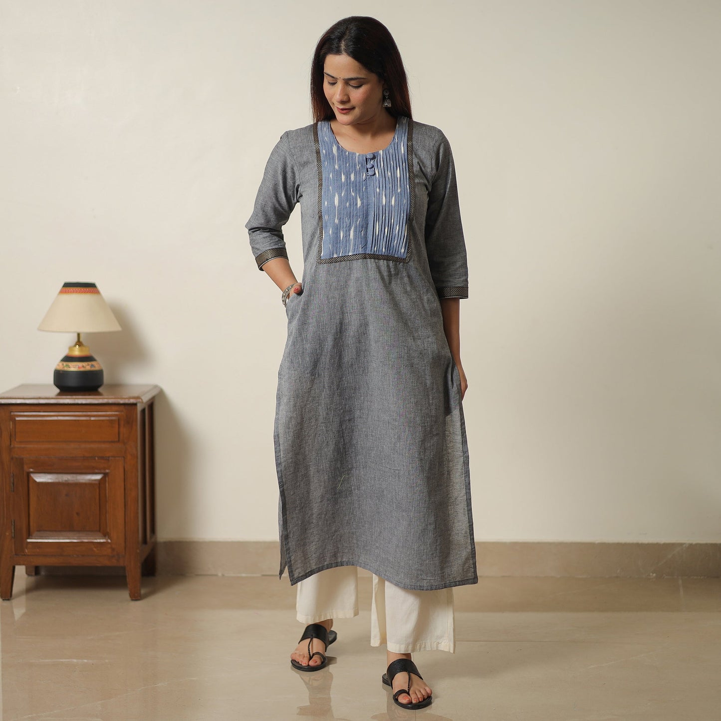 Light grey - dharwad cotton straight kurta 21 - handcrafted