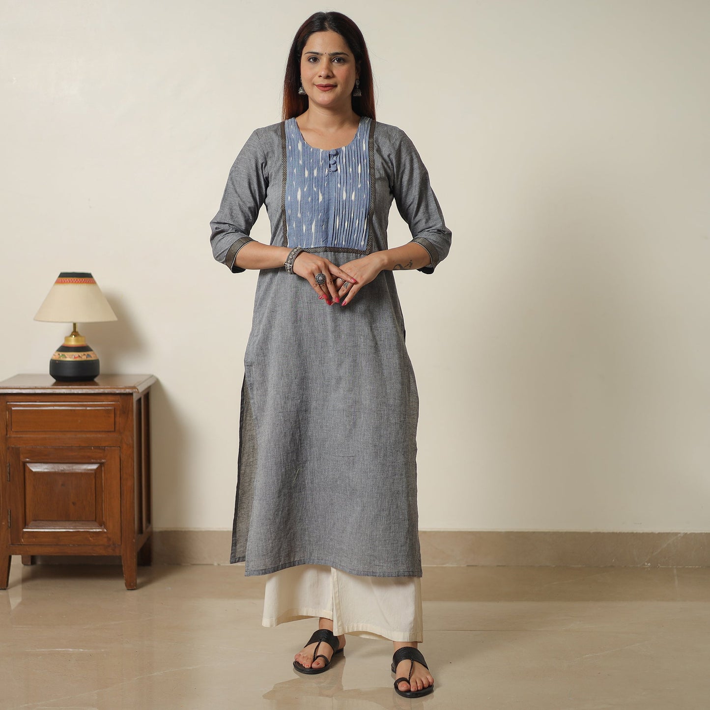 Light grey - dharwad cotton straight kurta 21 - handcrafted