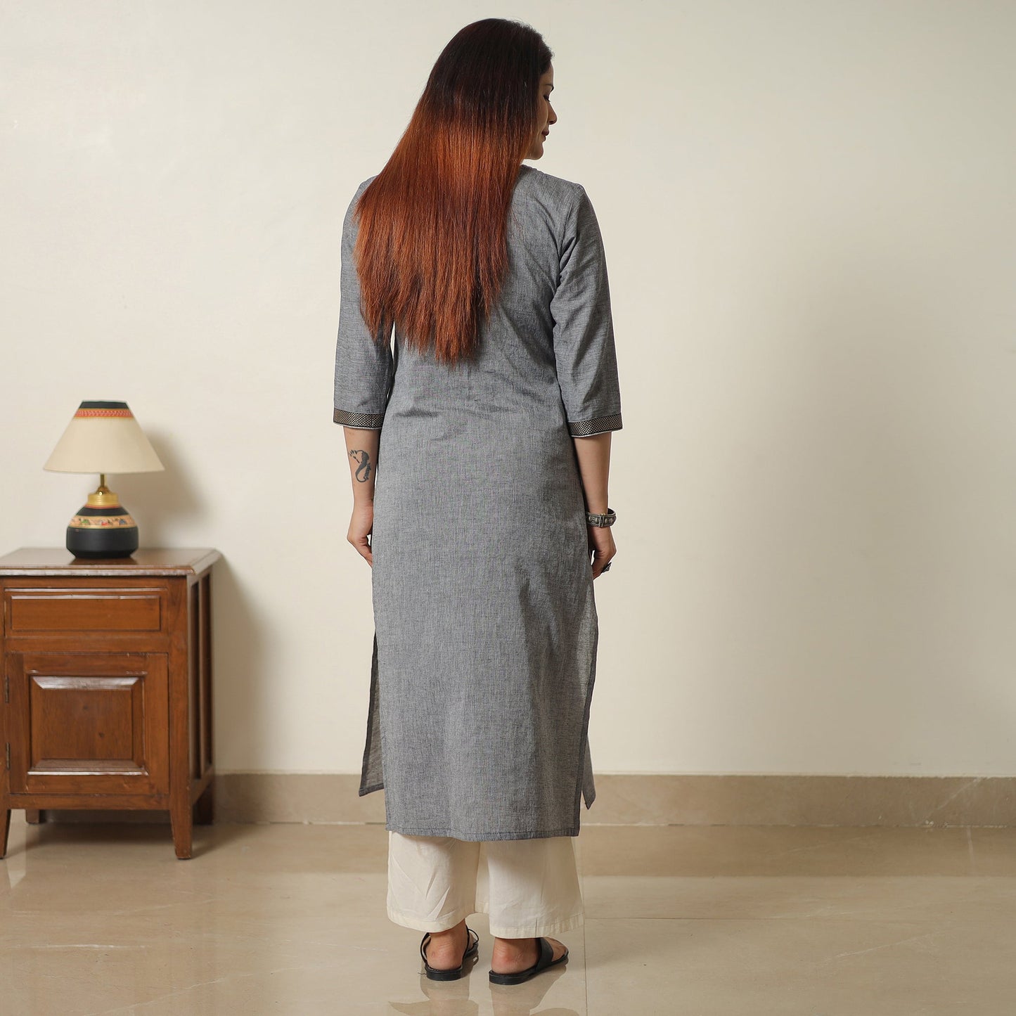 Light grey - dharwad cotton straight kurta 21 - handcrafted