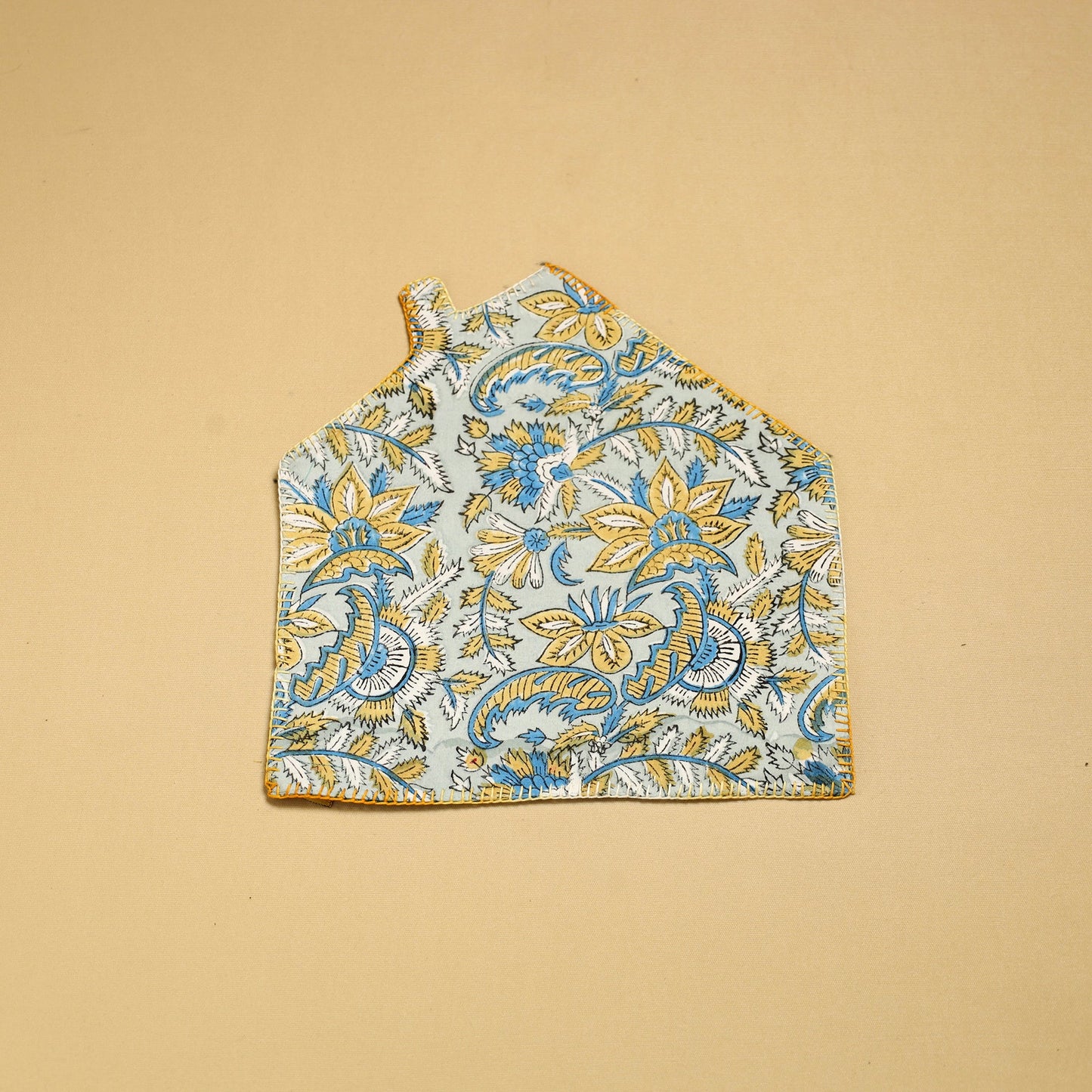 Light Grey Hand Embroidered Floral Pot Holder with Pocket 