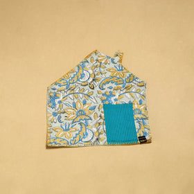 Light Grey Hand Embroidered Floral Pot Holder with Pocket 