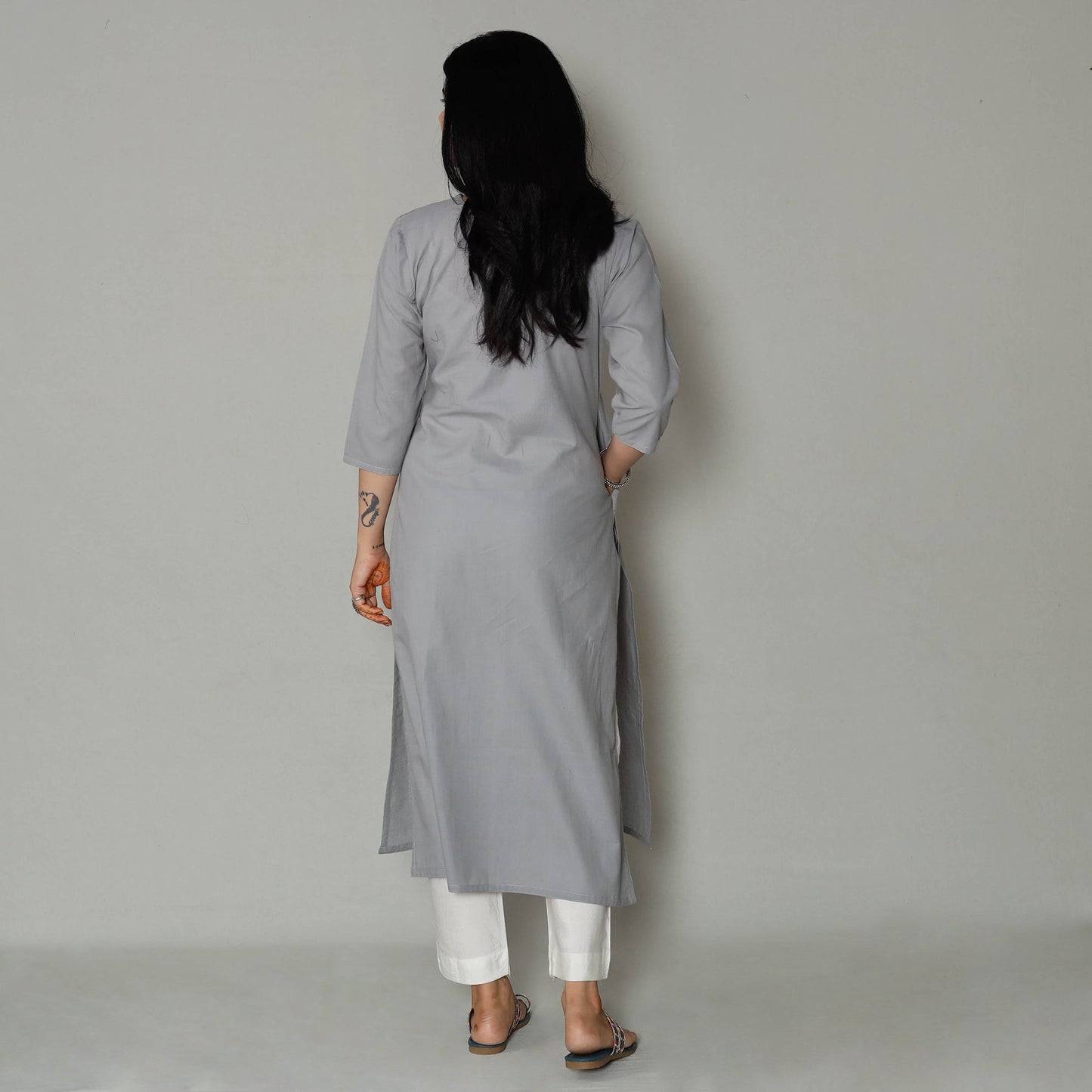  Plain Cotton Pintuck Long Kurta 