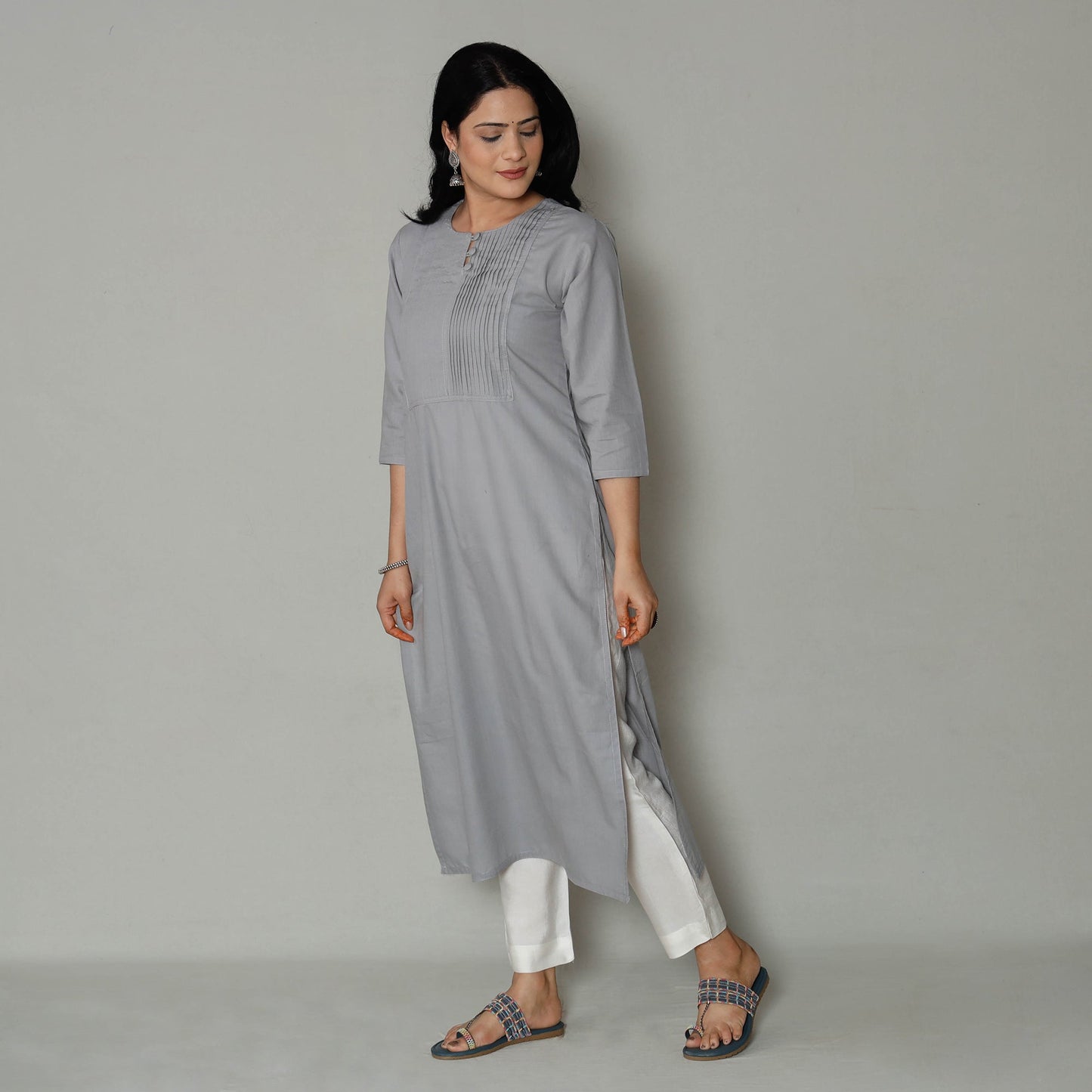  Plain Cotton Pintuck Long Kurta 