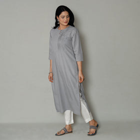  Plain Cotton Pintuck Long Kurta 
