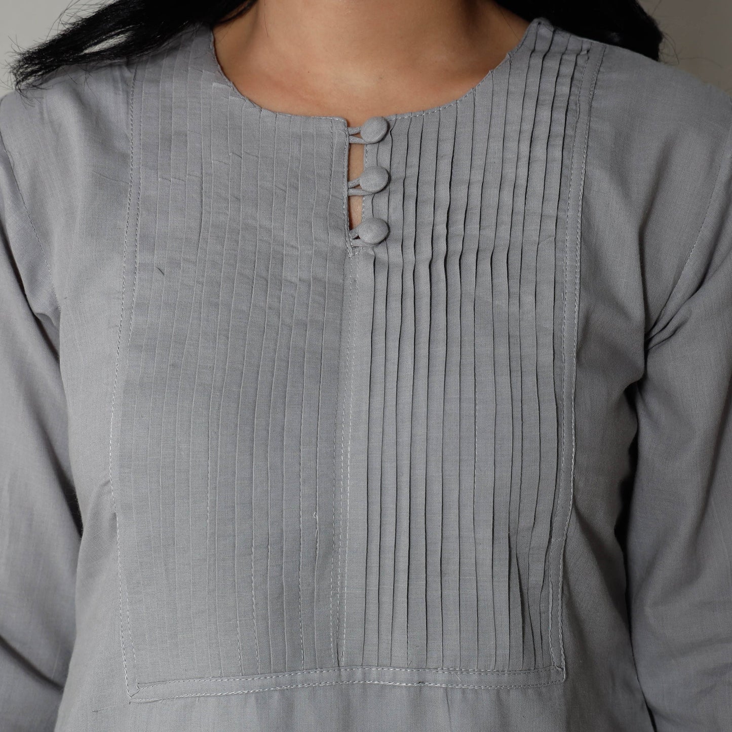  Plain Cotton Pintuck Long Kurta 