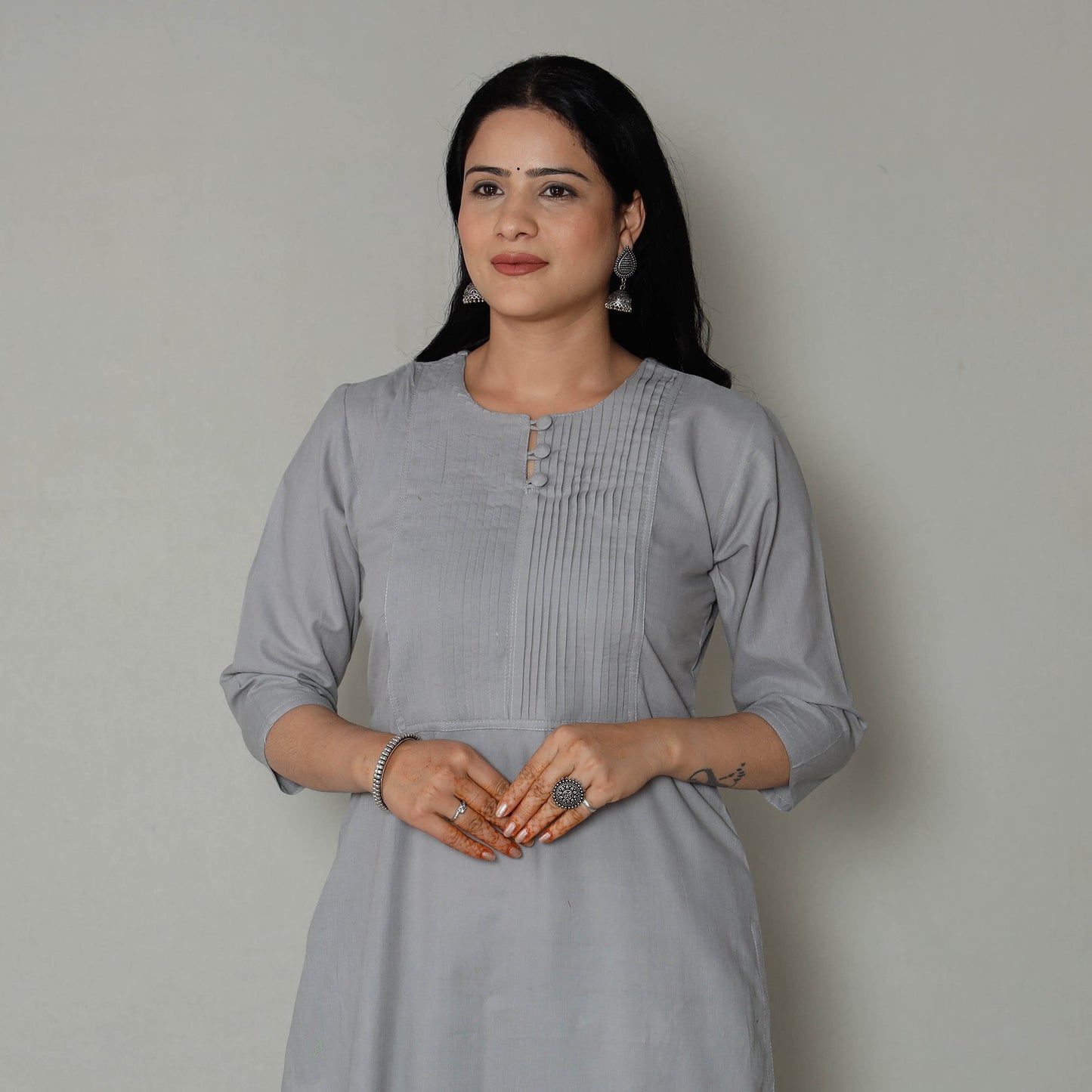  Plain Cotton Pintuck Long Kurta 