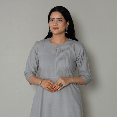  Plain Cotton Pintuck Long Kurta 