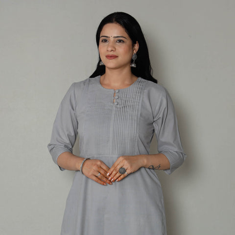  Plain Cotton Pintuck Long Kurta 
