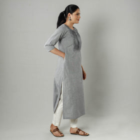 Plain Jhiri Handloom Cotton Pintuck Long Kurta Online 