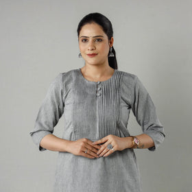  Plain Jhiri Handloom Cotton Pintuck Long Kurta Online 
