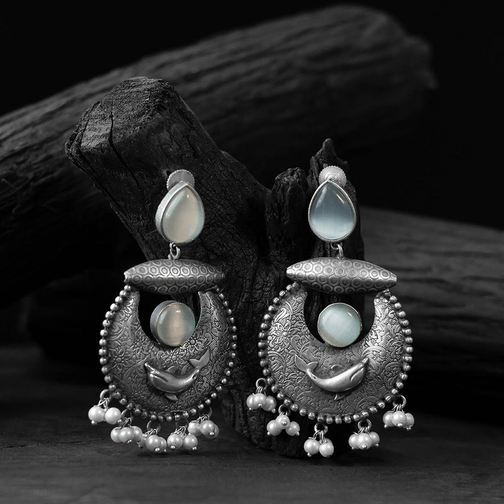 Light grey - saanjh bela chand-matsya oxidised earrings
