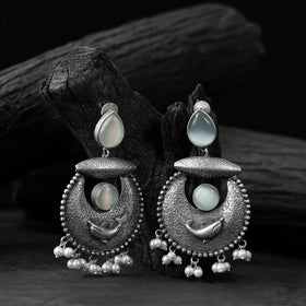 Light grey - saanjh bela chand-matsya oxidised earrings