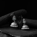 Light grey - saanjh bela flower & leaves oxidised jhumka