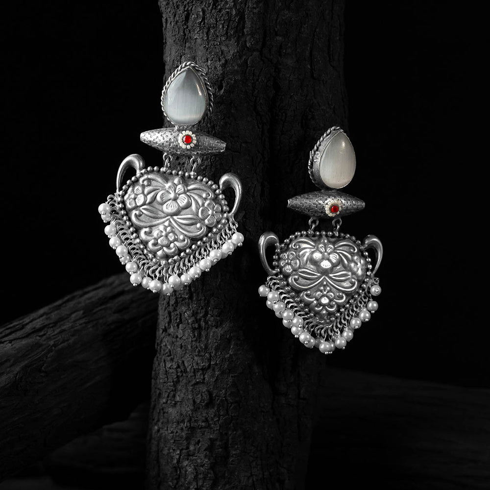 Light grey - saanjh bela heart chandbali oxidised earrings