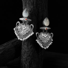 Light grey - saanjh bela heart chandbali oxidised earrings