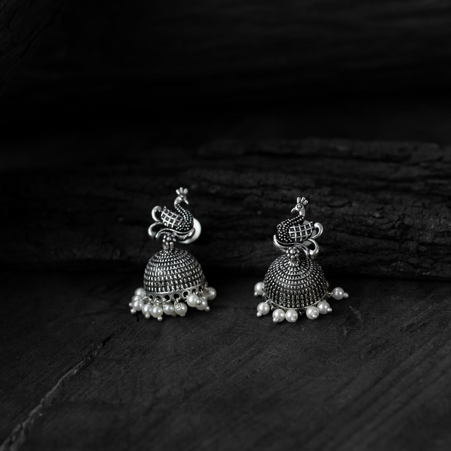 Light grey - saanjh bela peacock oxidised necklace set