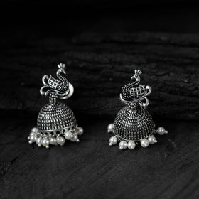 Light grey - saanjh bela peacock oxidised necklace set