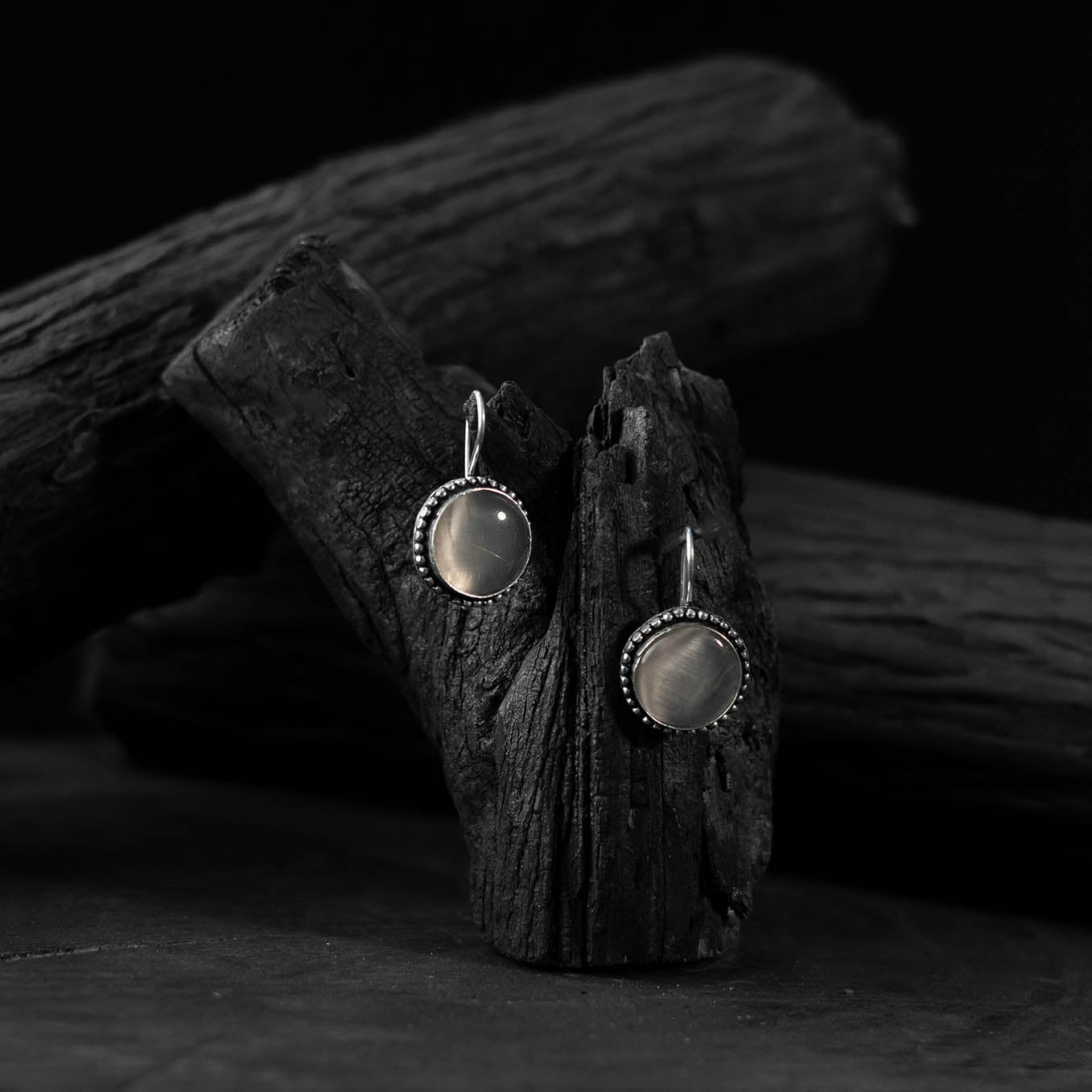 Light grey - saanjh bela stone oxidised drop earrings