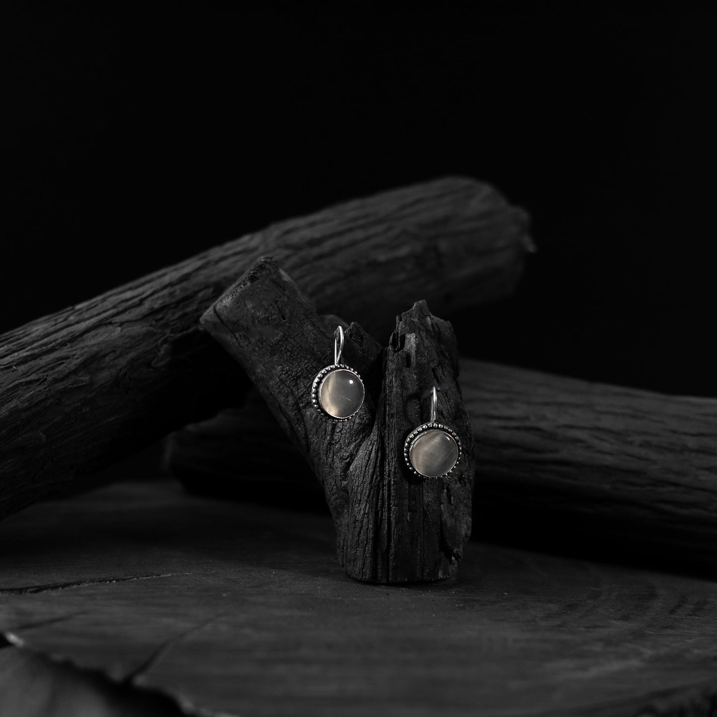 Light grey - saanjh bela stone oxidised drop earrings