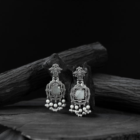 Light grey - saanjh bela swan oxidised earrings