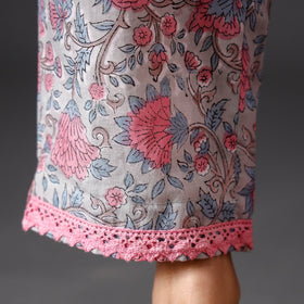 Light Grey Sanganeri Block Floral Printed Cotton Pant