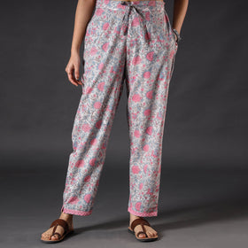 Light Grey Sanganeri Block Floral Printed Cotton Pant