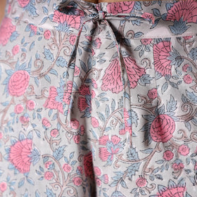 Light Grey Sanganeri Block Floral Printed Cotton Pant
