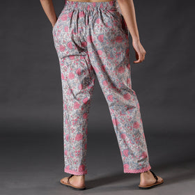 Light Grey Sanganeri Block Floral Printed Cotton Pant
