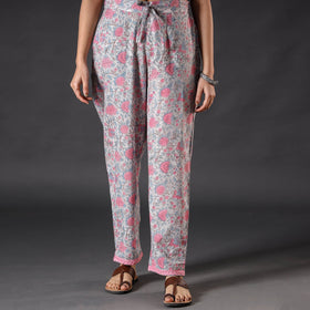 Light Grey Sanganeri Block Floral Printed Cotton Pant