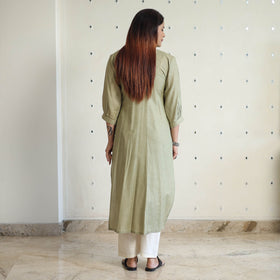 Light olive green - linen viscose plain long straight kurta