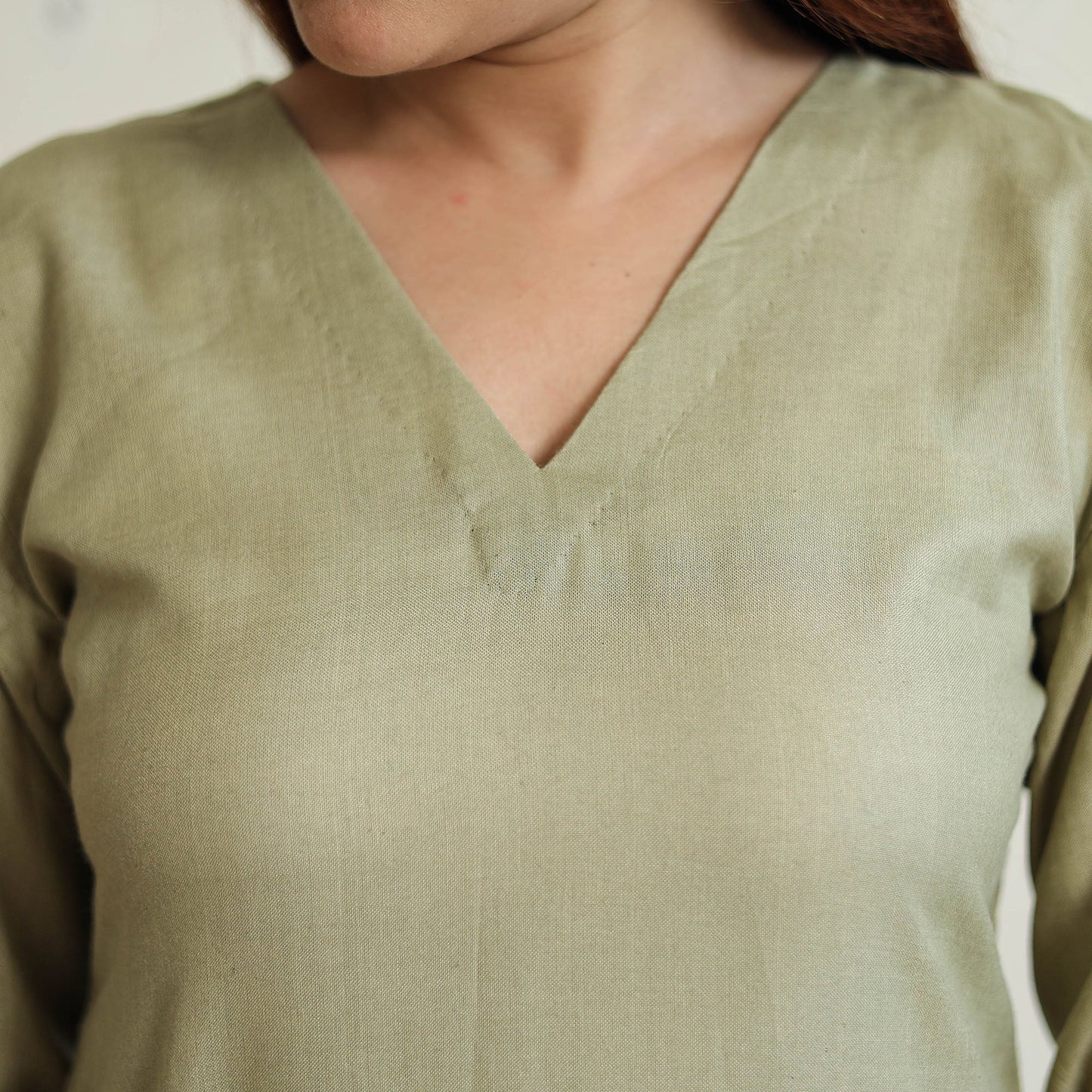 Light olive green - linen viscose plain long straight kurta