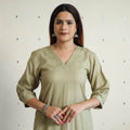 Light olive green - linen viscose plain long straight kurta